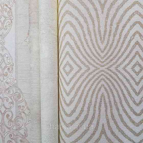 Шпалери метрові вінілові на флізелін 24 Carati Cristiana Masi абстракція смуги золотисті хвилі на рожевому 3д Київ