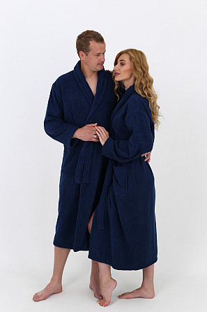 Чоловічий махровий халат Ideal Textile L темно-синій (56860505) Чернівці - фото 5