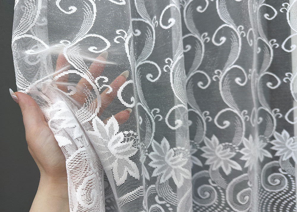 Коротка жакардова тюль висотою 1,2 м колір білий 855т Київ - фото 3