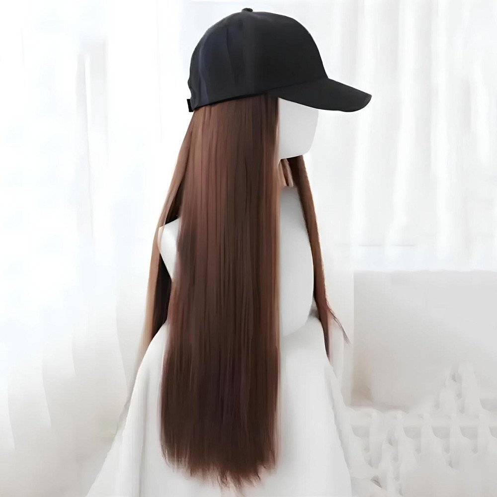 Довга перука коричнева RESTEQ - 80см, пряма, з чорною кепкою, косплей, аніме Київ - фото 5
