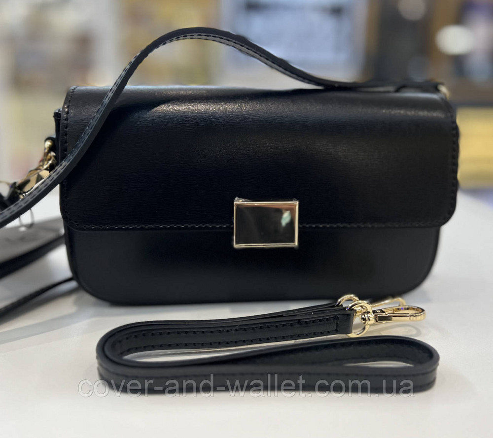 Маленька каркасна жіноча сумка чорного кольору з гладкої шкіри Virginia Conti Київ - фото 13