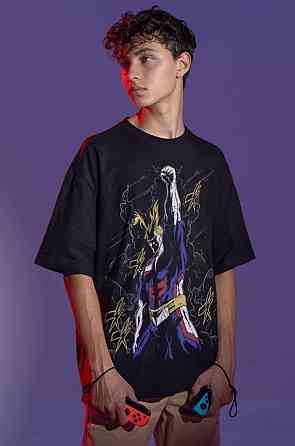 Футболка для мальчика аниме Истребитель демонов оверсайз (рост от 165 до 180 ) Черний AnimeJ0928m Днепр