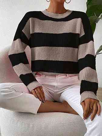 Жіночий повсякденний базовий светр Printил/вовна чорно-бежевий Одеса