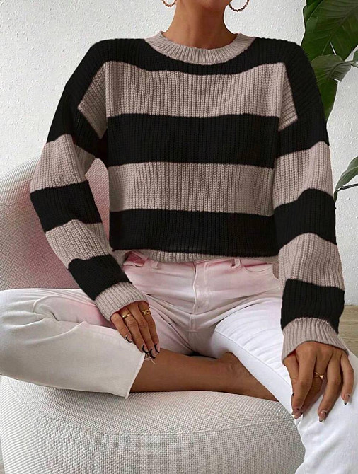 Жіночий повсякденний базовий светр Printил/вовна чорно-бежевий Одеса - фото 2