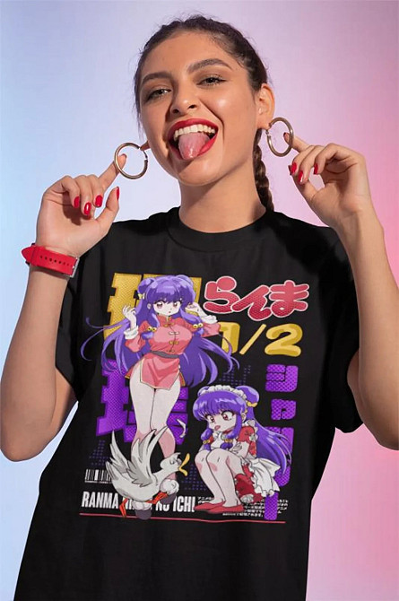 Футболка з аніме принтом Схампоо Руміко Такахасхі Ранма оверсайз (S/M/L) Чорний AnimeJ0639 Дніпро - фото 2
