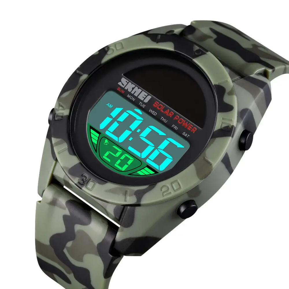 Мужские спортивные наручные часы Skmei 1592 Solar с солнечной батареей (Зеленый камуфляж) Винница - изображение 5