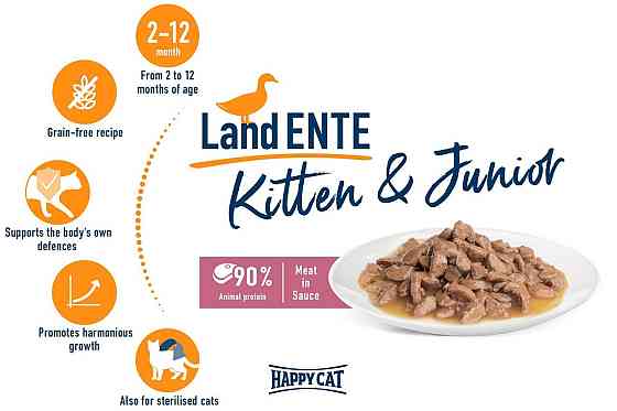 Вологий корм Happy Cat (Хеппі Кет) Kitten&Junior Land-Geflugel з качкою для кошенят (шматочки в соусі), 85 г Вінниця