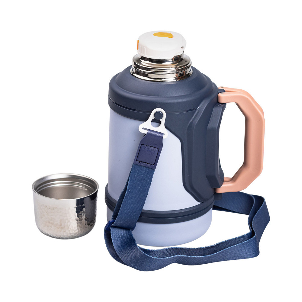 Термос Vacuum Cup 1.5 літра з ремінцем і складною ручкою темно-синій HP-14-21BL Київ - фото 2