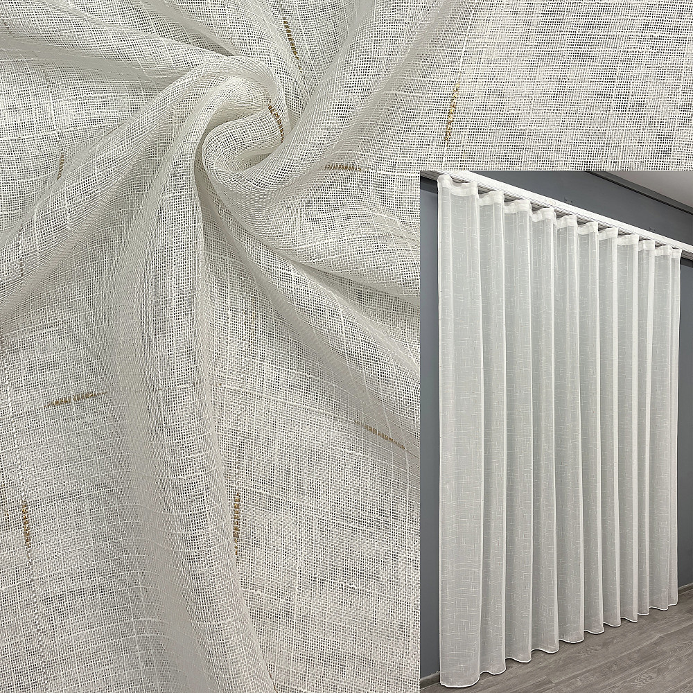 Тюль VR-Textil 1211т Івонна Льон Молочний з золотистим вкрапленням 300х240 см (43-145) Київ - фото 1