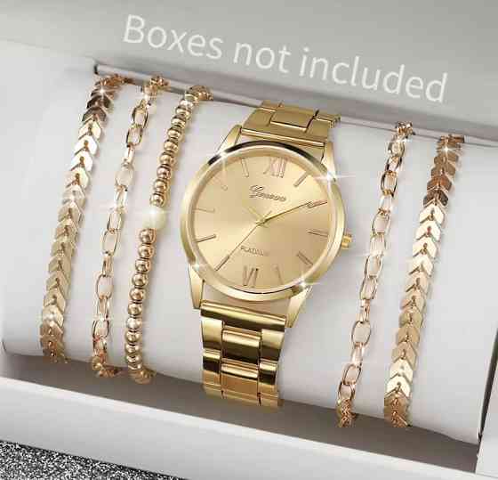 Подарунковий набір для жінок 1 наручний годинник з 5 браслетами без подарункової коробки золотий Київ