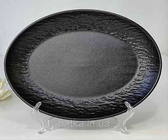 Тарілка страва "Чорний обеліск" 26*18,5*3,3 см овальна кераміка для дому та ресторанів Київ