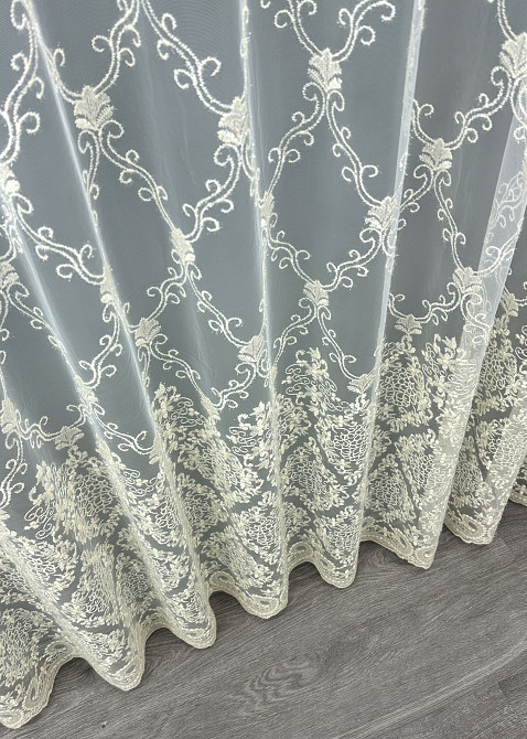Тюль фатин с вышивкой и люрексом цвет молочный 1682т Киев - изображение 7