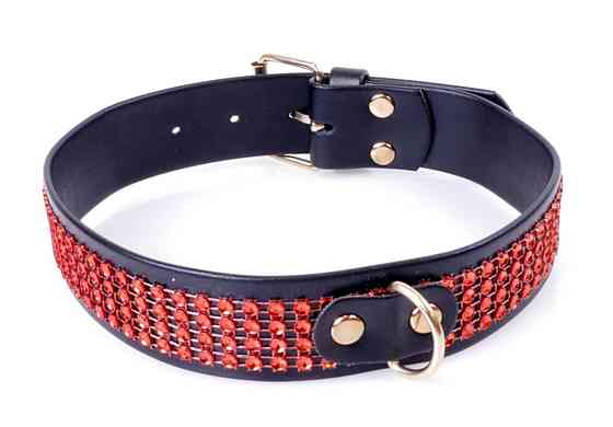 Ошейник из искуственной кожи с кристаллами Fetish Boss Series - Collar with crystals Red, BS3300110 Sex Aura Киев