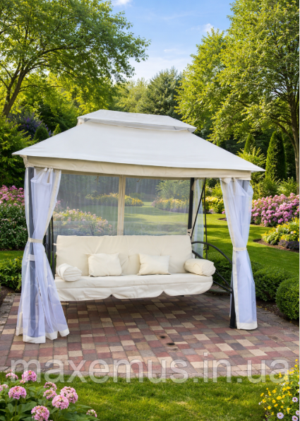 Качели садовые (качеля) раскладные с москитной сеткой Bonro J D30 60 Бежевая 3-х местная диван-кровать Мостиска - изображение 19