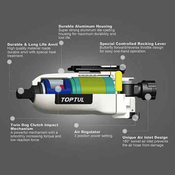 Пневмогайковерт профессиональный TOPTUL 1/4