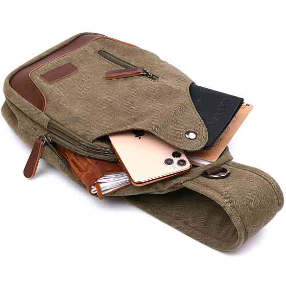 Функциональная мужская сумка через плечо Vintage 20386 Зеленый Киев