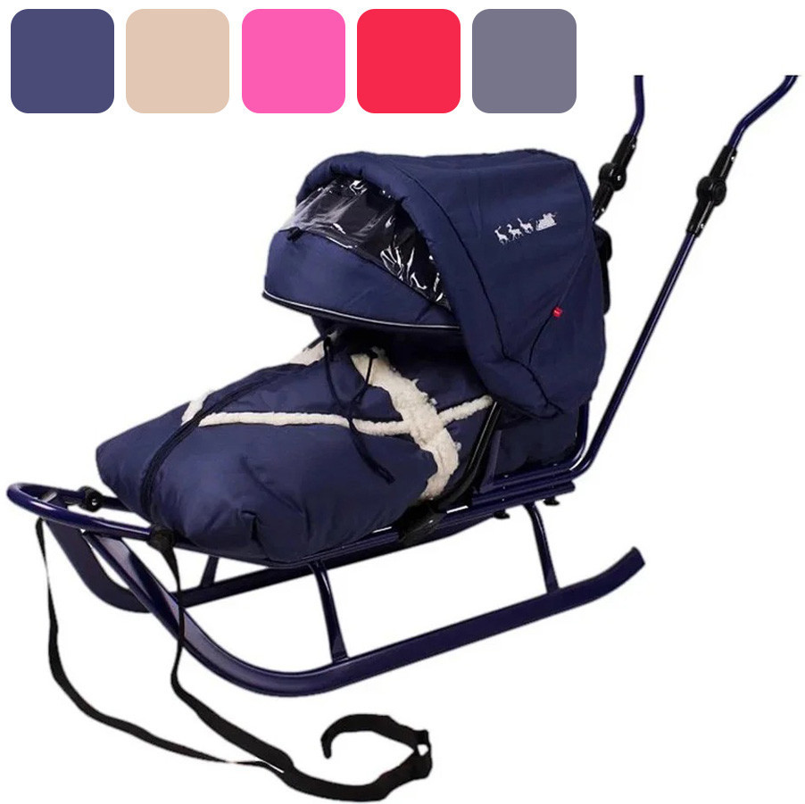 Санки коляска дитячі Adbor Piccolino зі спинкою, ручкою, капюшоном і конвертом для дітей Київ - фото 1