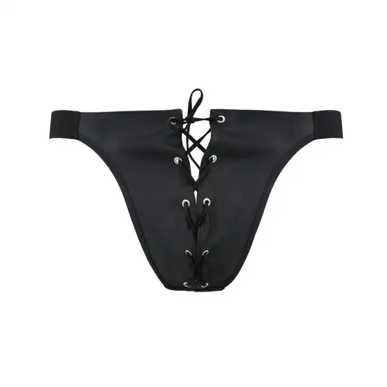 Чоловічі сліпи на шнурівці Passion 044 SLIP BEN L/XL Black, екошкіра, люверси Львів