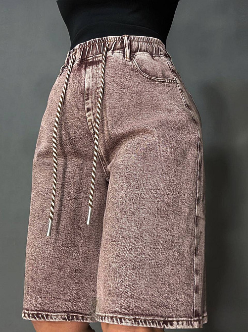 Шорты женские джинсовые Liana 4-054 бермуды с резинкой на талии большие размеры коричневые, коричневый, 4О, 40, 110 см, 138 см Киев - изображение 2