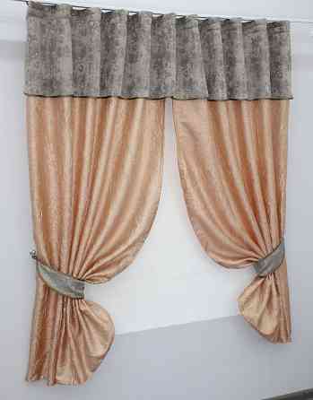 Кухонні штори VR-Textil № 073к з ламбрекеном і підхватами персиковий з кавово-сірим 260х170 см (52-0163) Київ