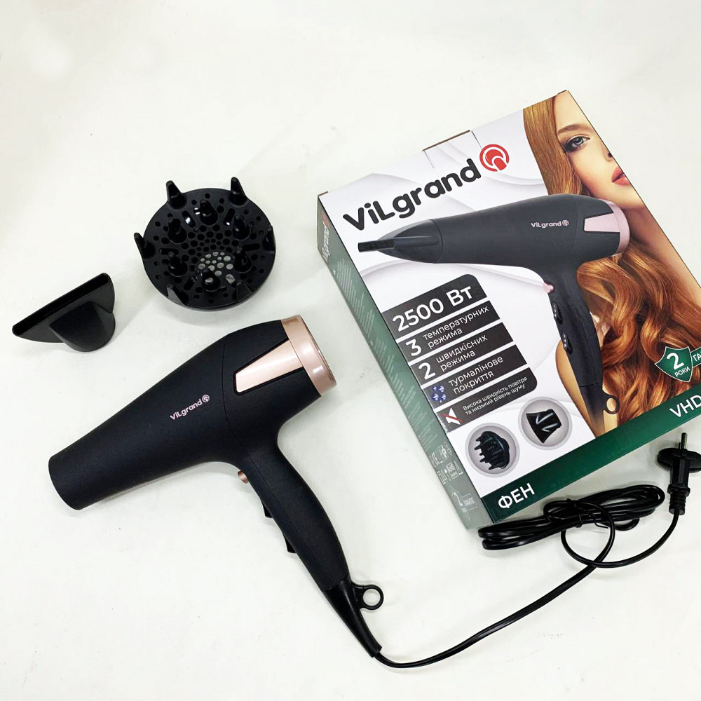 Портативний фен для сушіння Vilgrand VHD 2610TI 2500 Вт, Фен з іонізацією і термозахистом потужний OR-12 Львів - фото 9