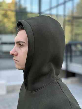 Тепле чоловіче худі на флісі з капюшоном хакі Pobedov 008 ЗИМА Київ