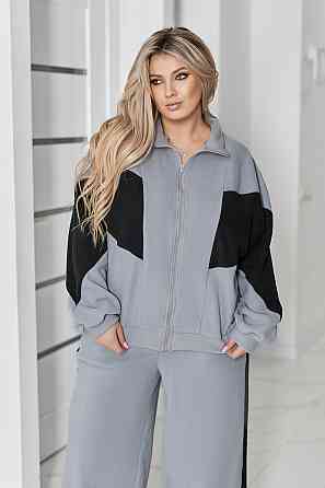 Спортивний флісовий костюм "Connect" | Норма та батал Сірий + чорний, 50-52 Київ