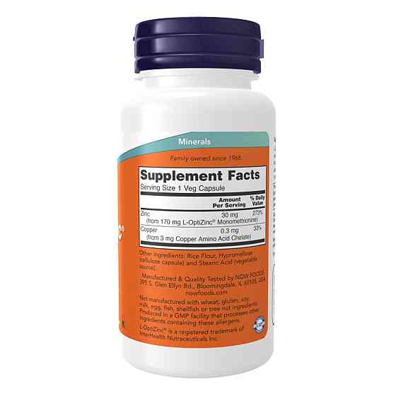 ОптиЦинк Now Foods L-Optizinc 30mg 100 vcaps Киев