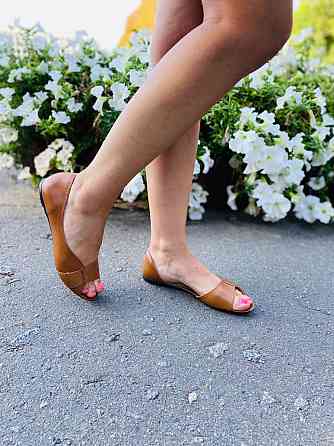 Ника Балетки жіночі руді відкриті VSN Ніка весна-літо, натуральна шкіра / Стильні балетки на лі Коломия