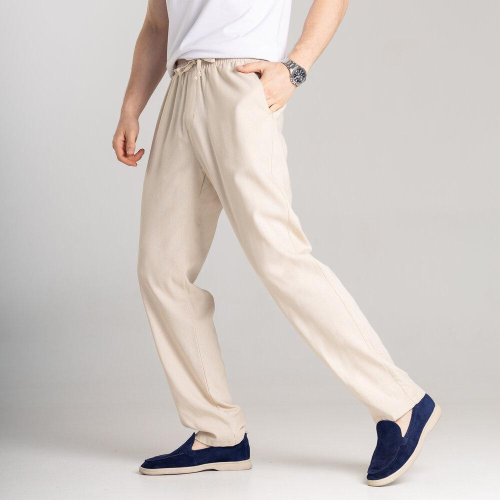 Мужские льняные брюки свободного кроя бежевые Pobedov Chill Киев - изображение 2