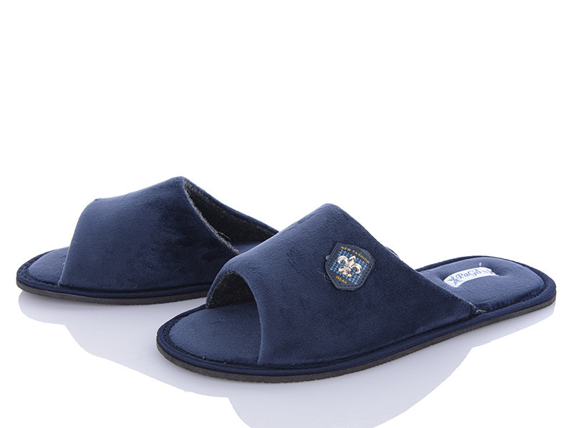 Мужские домашние тапочки открытый носок велюр синий тм 