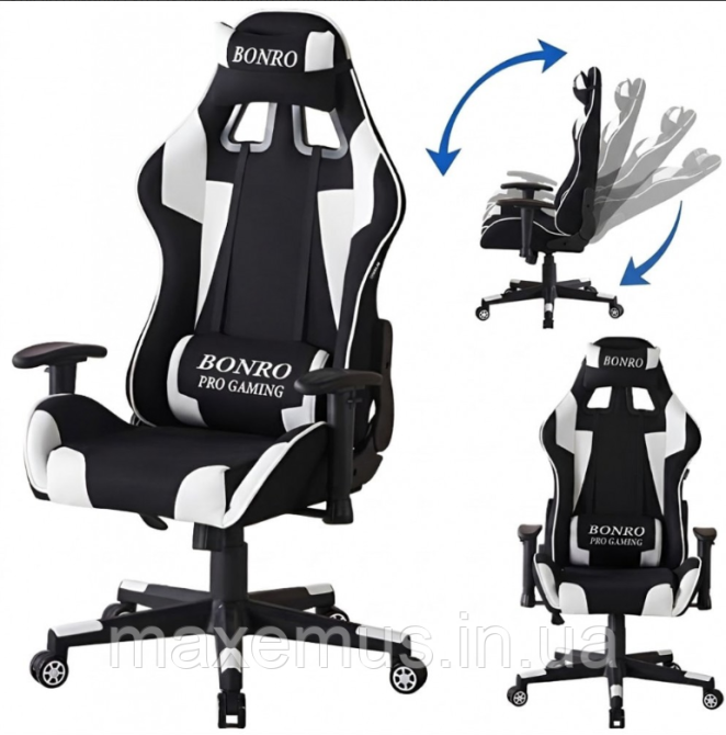 Компьютерное кресло для геймера из ткани с регулировкой подлокотников кресло геймерское B-142 черно-белое Мостиска - изображение 8