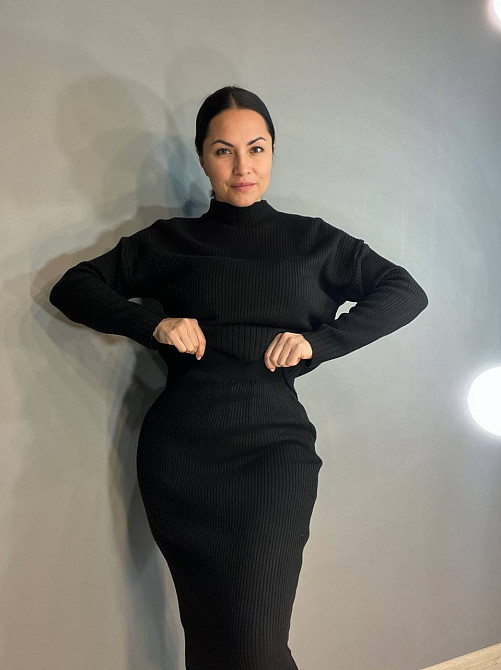 Костюм женский ENJOY 82345 свитер с длинной юбкой рубчик вязка one size черный, черный, one size Киев - изображение 18