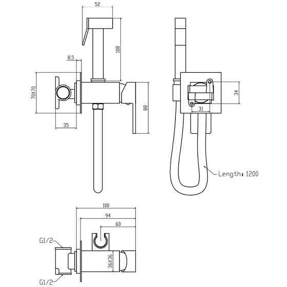 Змішувач для гігієнічного душу Mixxus Premium Kvadro 333 Inner з лійкою (MI6925) ( 13917 ) Харків