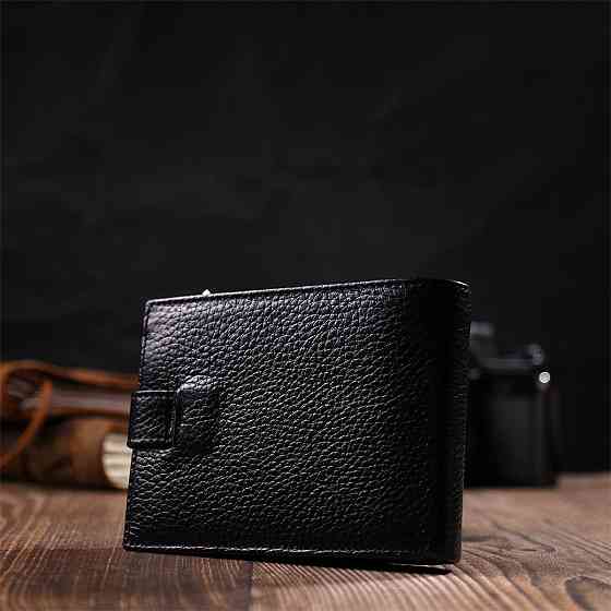 Горизонтальное портмоне для мужчин из натуральной зернистой кожи BOND 22059 Черный Киев
