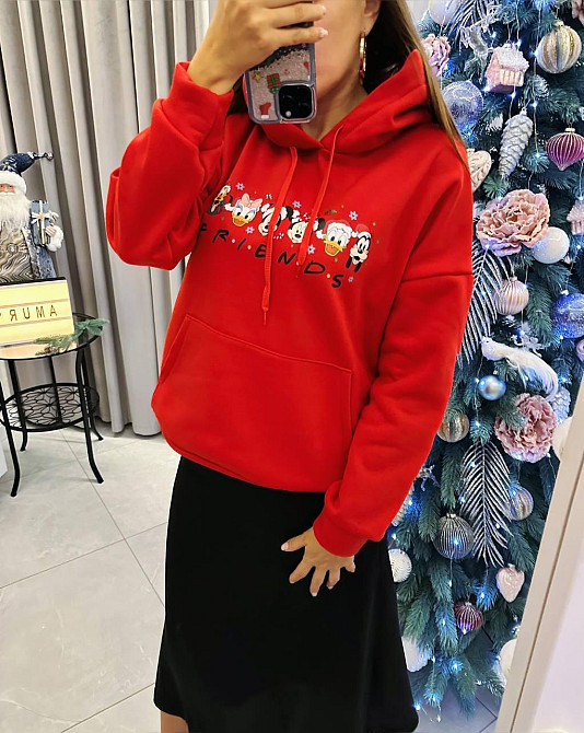 Жіноча тепла новорічна худі оверсайз крою тринитка на флісі Червоний, 48/52 Одеса - фото 1