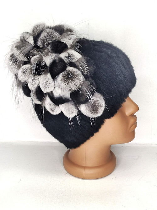 Меховая шапка женская водопад Rex Кристина Черный Харьков - изображение 2