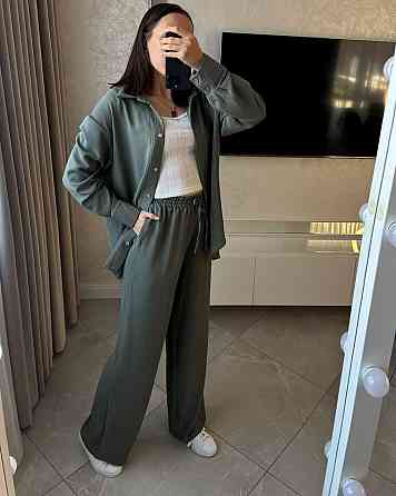 Жіночий базовий костюм-штани: сорочка та штани ролекс Сіро-зелений, 54/58 Одеса