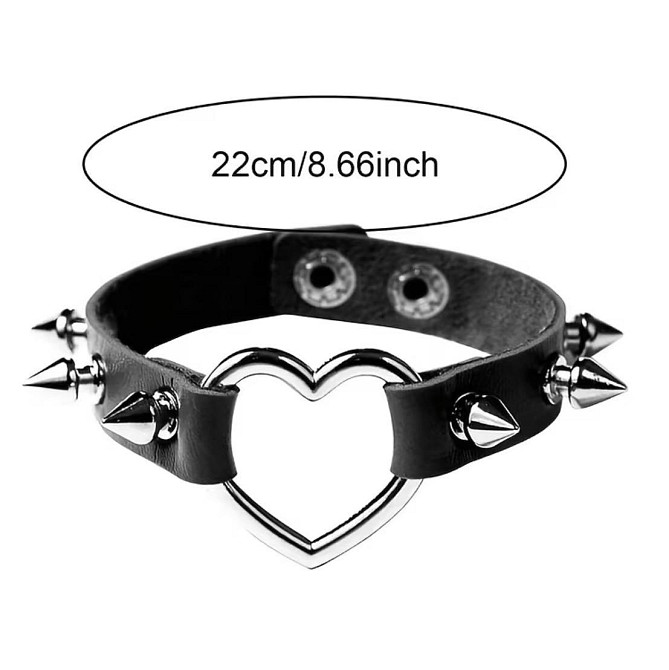 Браслет з шипами та серцем чорний, браслет зі штучної шкіри, рок панк аксесуар унісекс Київ - фото 2