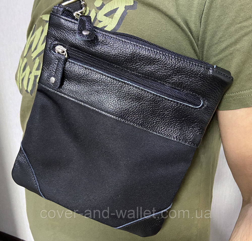 Тонка чоловіча текстильна сумка на плече зі шкіряними вставками Puos Київ - фото 1