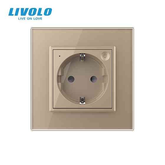 Радіокерована (дистанційна) розетка з пультом LIVOLO, золота, з заземленням та захисними шторками, керування зі смартфона, Alexa, Google Home, 16А 230 Коломия