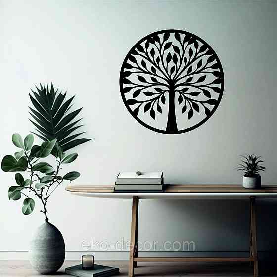 Декоративное настенное 3D Панно «Дерево в кругу» Декор на стену с объемом 70*70 см, Черный Киев