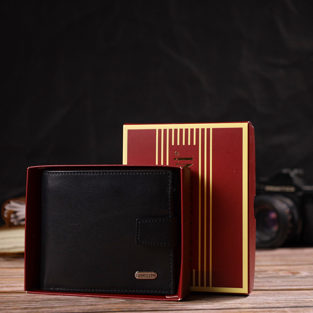 Стильний чоловічий гаманець з натуральної гладкої шкіри CANPELLINI 21880 Чорний Київ - фото 10