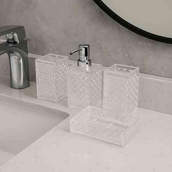 Набор аксессуаров 4в1 для ванной и душа, дозатор для мыла, мыльница, стаканы,материал акрил стаканы,прозрачный Каменец-Подольский