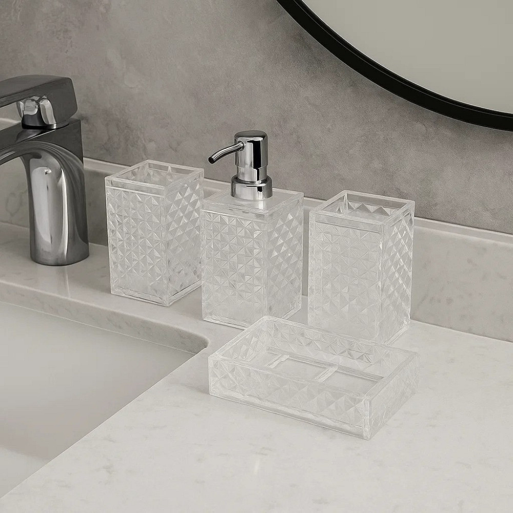 Набор аксессуаров 4в1 для ванной и душа, дозатор для мыла, мыльница, стаканы,материал акрил стаканы,прозрачный Каменец-Подольский - изображение 3