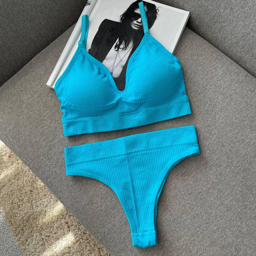 Комплект жіночої білизни з бразіalinами жовтогарячого вета розмір one size Київ - фото 1