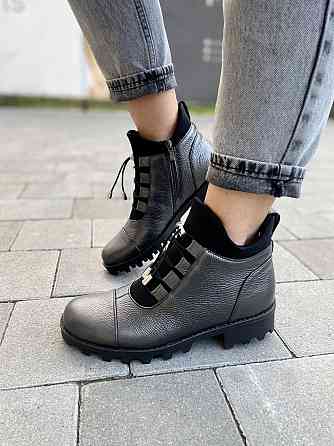 Черевики жіночі Odzi антрацит натуральна шкіра зима висота 10,5см підошва 2/4см (2361) Коломыя