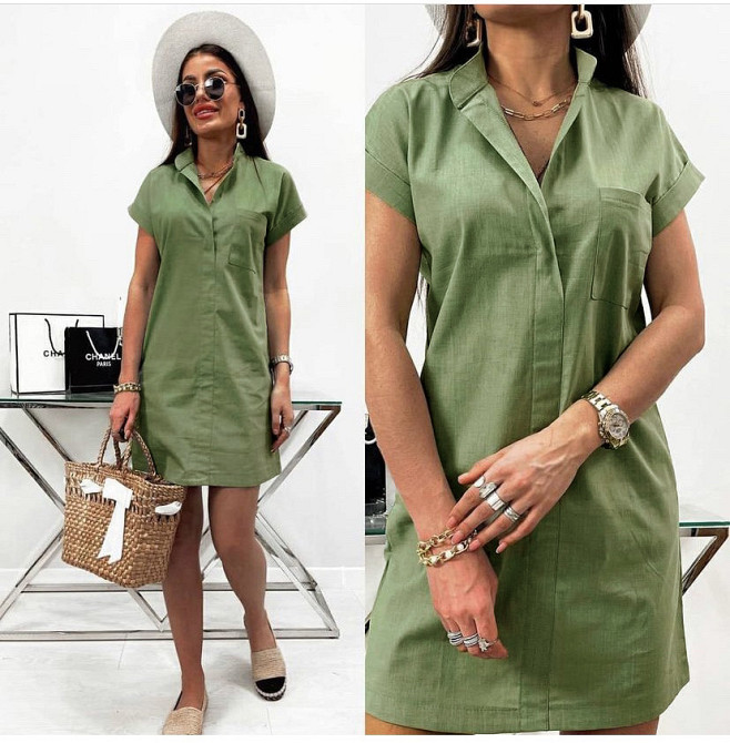 Женское льняное платье летнее Avrora 46-48, Оливковый Киев - изображение 1