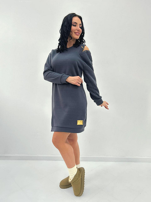 Повседневное теплое платье с булавкой Moana 50-52, Графит Киев - изображение 4