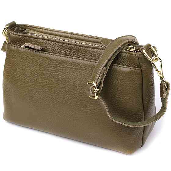 Кожаная сумка с плотным дном для женщин Vintage 22984 Оливковый Киев